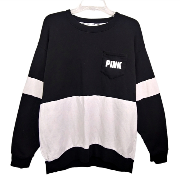 PINK VS Black and White Striped Cozy Oversize Sweatshirt Women's Size Medium M - Picture 1 of 7